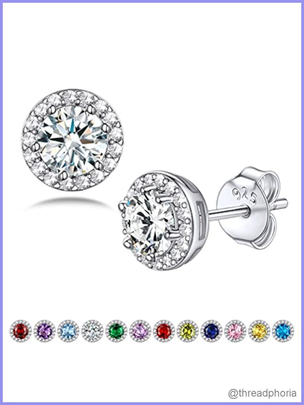 Sterling Silver Birthstone Stud Earrings for Women Sparkling Round Solitaire